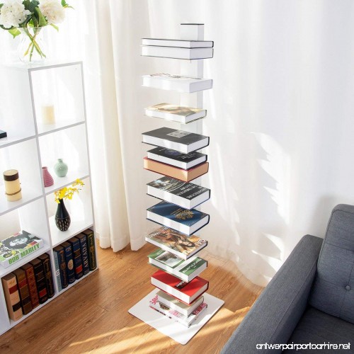 Tangkula Spine Book Tower Shelf Bookcase Wall Shelf Unit Large