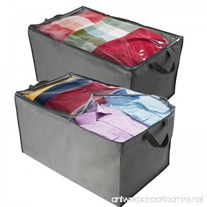 ZOBER Jumbo Storage Bag Breathable Blanket Clothes Storage Bag For Comforter And Quilts With Clear Viewing Top And Sturdy Zipper For Clothing Linens Shoes Etc. Set Of 2 Grey 17.5x29x15.5 - B078J9J13Y