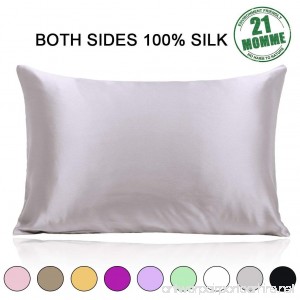 100% Pure Mulberry Slip Silk Pillowcase Standard Size 21 Momme 600 Thread Count for Hair and Skin With Hidden Zipper Hypoallergenic Soft Breathable Both Sides Silk Pillow Case 20×26inch Silver Grey - B078WPDG41