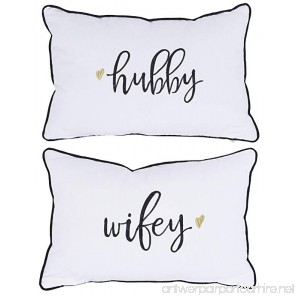 DecorHouzz Pillowcase Hubby Wifey Embroidered Pillow cover for Couple Wedding Anniversary Gift (12X18 Hubby Wifey) - B073J57HHV