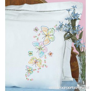 Jack Dempsey Needle Art 1800143 Lace Edge Pillowcase Fluttering Butterflies with Lace Edge Finish 20-Inch by 30-Inch White - B00BIQ6838