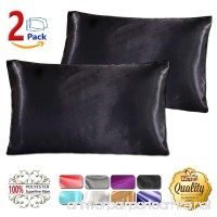 Silk Satin Pillowcase Standard Us For Hair And Skin Hypoallergenic King Size Silk Pillowcase Queen (Queen (2-Pack)  Black) - B072K9WPS3