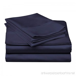 600 Thread Count - Genuine Extra Long Staple (ELS) Premium Combed Cotton Bed Sheet Set [Top / Flat + Deep Pocket Bottom / Fitted + Pillow cases] Cal - California King Solid Navy - B07577L384