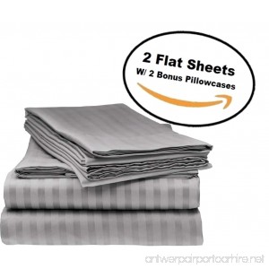 Deluxe 2Pk Flat Bed Sheets - Top Sheet Soft 1800 Bedding Highest Quality Brushed Microfiber Hypoallergenic Wrinkle Fade Stain Resistant - Bonus 2 Free pillowcases - (Queen Size Grey) - B077S1JN9B