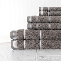 N2 6 Piece Large Grey Rope Trim Bath Towel Set  Smokey Gray Stripe Pattern Solid Color Woven Towels Tailored Nautical Luxurious Hotel Style Bathroom Sheets Soft Decorative Bright Vibrant  Cotton - B079BG6BWF