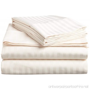 Perfect Fit 1 Piece Flat Sheet/ Top Sheet Twin Extra Long Size Ivory Striped 100% Egyptian Cotton for Maximum Comfort Made by American Linen - B016R5QK0K