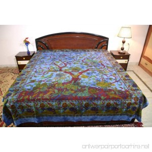 Sarjana Handicrafts King Size Cotton Flat Bed Sheet Tree Of Life Bedspread Bedding (Dark Blue) - B0723F6Y5R