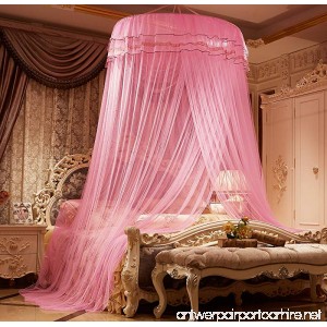 MAGILONA Home Lace Round Princess Bed Canopies Netting Large Size Mosquito Net Bedding or Outdoors Netting Fit Twin Full Queen King Bed One Open Door (Pink) - B078PFLKYW