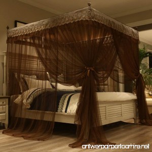 Mengersi Princess 4 Corners Post Bed Canopy Bed curtains Mosquito Netting (Queen Coffee) - B07BKXGQ5F