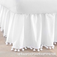 BrylaneHome Pompom Bedskirt (White King) - B07B943DM6