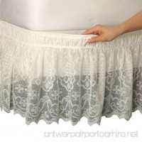Collections Etc Lace Trimmed Elastic Bed Wrap  Easy Fit  Dust Ruffle Bedskirt  Ivory  Queen/King - B00DINL0VY