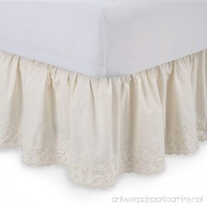 Harmony Lane Eyelet Ruffled Bed Skirt - 18'' Drop Twin XL Bone Dust Ruffle with Platform (Available in all Sizes) - B0023S8A68