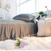 LIFEREVO Luxury Velvet Mink Diamond Quilted Fitted Bed Sheet 3 Side Coverage 18 inch Drop Dust Ruffle Bed Skirt with Pompoms Fringe (Queen Gray) - B076M9MSND