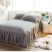 LIFEREVO Luxury Velvet Mink Diamond Quilted Fitted Bed Sheet 3 Side Coverage 18 inch Drop Dust Ruffle Bed Skirt with Pompoms Fringe (Queen Gray) - B076M9MSND