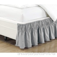 Wrap Around 16 inch fall Three fabric sides GREY Ruffled Elastic Solid Bed Skirt Fits All QUEEN KING and CAL KING size bedding High Thread Count Microfiber Dust Ruffle Silky Soft & Wrinkle Free. - B075FRMQCQ