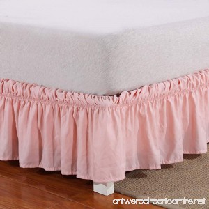 Wrap Around Bed Skirt Elastic Dust Ruffle Easy Fit Wrinkle and Fade Resistant Solid Color Queen Pink - B0797QBPBL