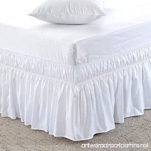 Wrap Around Bed Skirt Queen Size White -Three Sides covers of the bed- Easy Fit-Up to 16 Tailored Drop Elastic Dust Ruffled Bed Skirts - B07FPL8GKJ