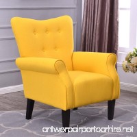 Belleze Modern Accent Chair Roll Arm Linen Living Room Bedroom Wood Leg (Citrine Yellow) - B074HTHN9K