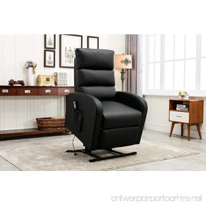 Divano Roma Furniture Classic Plush Bonded Leather Power Lift Recliner Living Room Chair (Black) - B01NBI6Y95
