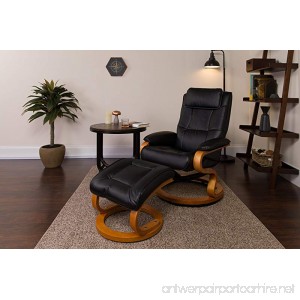 Flash Furniture Contemporary Black Leather Recliner and Ottoman with Swiveling Maple Wood Base - B005G6Z4MW