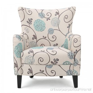 Venette | Ivory and Blue Floral Fabric Club Chair - B01MY2HKFI