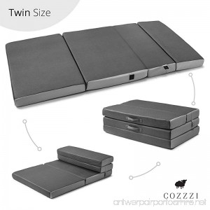 Cozzzi Twin Folding Mattress – 4 Thick x 75 x 39 - Trifold Foam Mat with Carrying Handles and Removable Washable Cover – Lightweight Portable Easy To Store - B07B3QGHB2