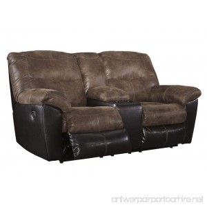 Ashley Furniture Signature Design - Follett Overstuffed Upholstered Double Reclining Loveseat w/Console - Contemporary - Coffee - B01JAD0CHS