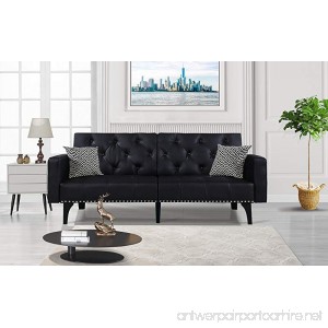 Modern Tufted Bonded Leather Sleeper Futon Sofa with Nailhead Trim in White Black (Black) - B019S8NJO8