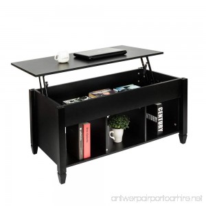 Bonnlo Lift Top Coffee Table with Storage Shelf w/Hidden Compartment and 3 Lower Open Shelves for Living Room (Black) - B07DNVW9RZ