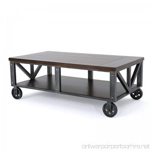Dresden Industrial Rustic Wood Faux Wood Coffee Table with Antique Black Iron Frame - B0778WPY5T