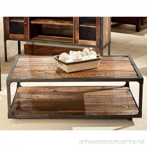 Emerald Home Laramie Medium Brown Coffee Table with Open Shelving Metal Frame And Casters - B00B61UV24