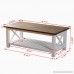 HPMM Wood Rustic Coffee Table Farmhouse Vintage Cocktail Table with Shelf for Living Room White and Brown - B07FDXWH9K