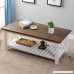 HPMM Wood Rustic Coffee Table Farmhouse Vintage Cocktail Table with Shelf for Living Room White and Brown - B07FDXWH9K