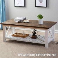 HPMM Wood Rustic Coffee Table  Farmhouse Vintage Cocktail Table with Shelf for Living Room  White and Brown - B07FDXWH9K