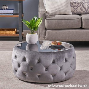 Ivy Glam Velvet and Tempered Glass Coffee Table Ottoman Smoke - B07CLQPGS2