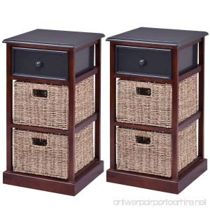 Giantex 2 Pcs 3 Tier Nightstand End Table w/ 1 Drawer 2 Basket Wood Bedside Sofa Table Organizer Home Bedroom Living Room Furniture Red Brown - B079Q6WYT7