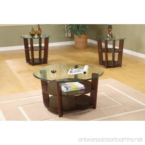 3 Pc. Set Solid Wood Coffee Table with 2 End Tables 8mm Beveled Glass Top with Two Shelves in Espresso Finish - B004MGAEZ4