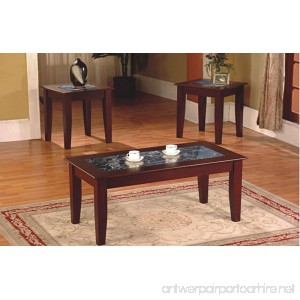 3-Piece Fax Marble Top Cherry Coffee Table and End Table Set - B01K1FGZ1Q