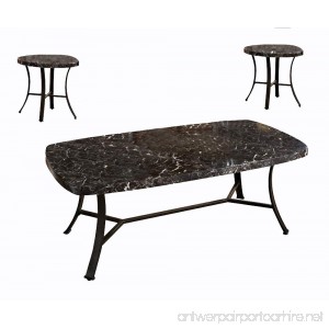 ACME Daisy Black Faux Marble and Antique Bronze Coffee End Table Set 3 Piece - B073ZH1B8V