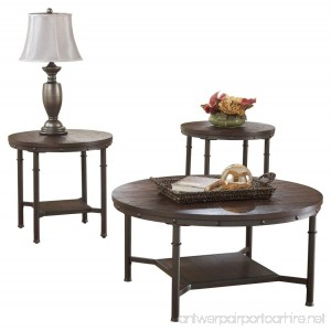 Ashley Furniture Signature Design - Sandling Occasional Table Set - End Tables and Coffee Table - 3 Piece - Round - Rustic Brown - B00B11RRJY