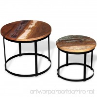 Festnight 2 Piece Wood Round Coffee Table Set Solid Reclaimed Wood Round Antique Style 19.7 - B079R8D93H