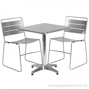 Flash Furniture 23.5'' Square Aluminum Indoor-Outdoor Table Set with 2 Silver Metal Stack Chairs - B01BOVN1OA