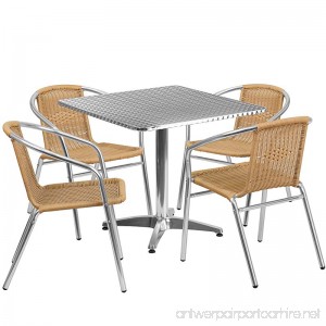 Flash Furniture 31.5'' Square Aluminum Indoor-Outdoor Table Set with 4 Beige Rattan Chairs - B002O68H1C