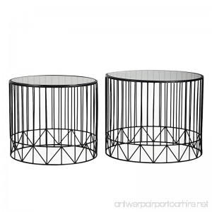 Joveco Black Accent Metal Round End Table Nesting Coffee Table with Glass Top Set of 2 - B01ATYJKO8