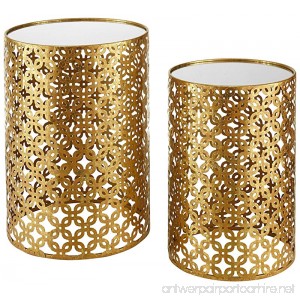 Set of Two Contemporary Round Gold Nested Tables with Mirror Tops (OSLN). Glamorous Design and Style in Gold Leaf Finish Nesting Tables. Assembly Required - B01FUHHMAS