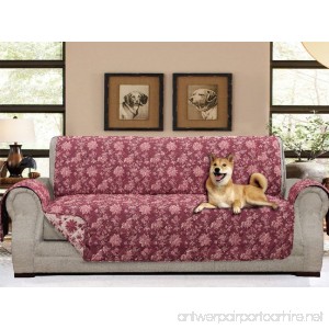 American Home Reversible Slipcover Furniture Protector with Removable Elastic Strap - Protection from Soils Spills Stains and Pets - Carrie Toile (Sofa (124” x 70”) Burgundy) - B07CV14JPQ