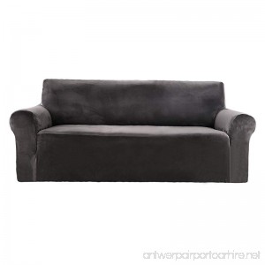 Deconovo Stretch Strapless Sofa Cover Solid Color Premium Velvet Plush Grey Couch Cover for 3 Cushion Sofa - B07DJ2ZMGG
