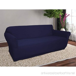 Linen Store Stretch Jersey Slipcover Soft Form Fitting Solid Color (Sofa Navy) - B01J8KS0FO