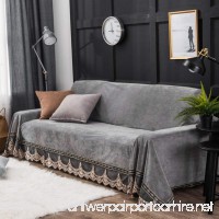 Plush sofa slipcover 1-piece vintage lace suede couch cover anti-slip furniture protector for 1 2 3 4 cushions sofas-grey 200x380cm(79x150inch) - B077MCDGVV