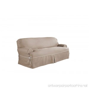 Serta Relaxed Fit Twill Furniture Slipcover for T-Sofa Taupe/Ivory - B010M4CA7Y
